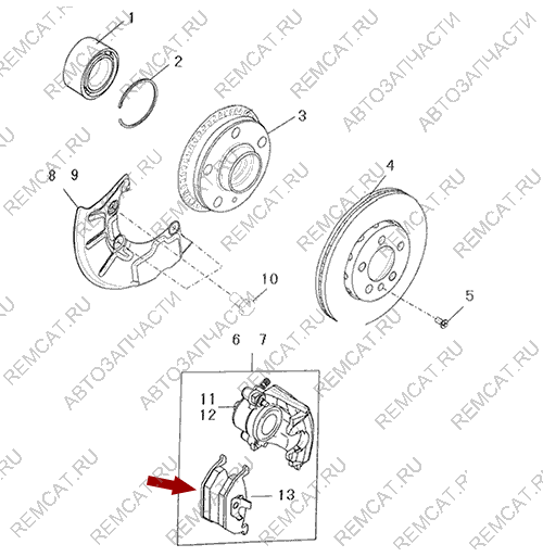 На схеме изображены колодки тормозные Brilliance V5 – передние, SHZ3501082
