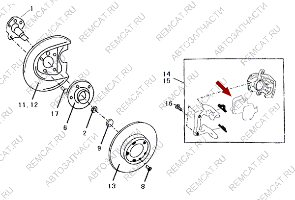 На схеме изображены колодки тормозные Brilliance V5 – задние, SHZ3501067