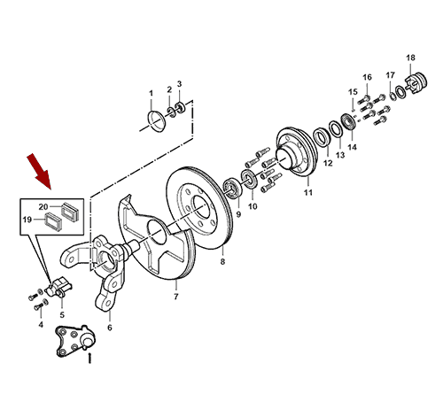 На схеме изображены колодки тормозные JMC Baodian - передние, 350113505