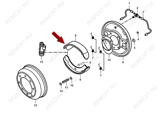 На схеме изображены колодки тормозные JMC 1043 передние/задние, Китай, 3501120A1