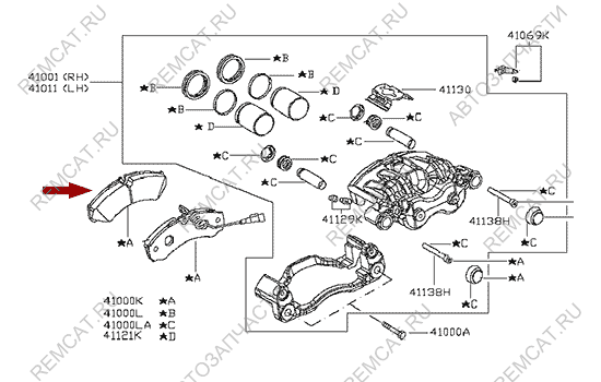 На схеме изображены колодки тормозные Ниссан Кабстар (Nissan Cabstar) - передние, D1060MB20C
