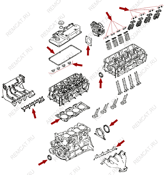 На схеме изображен комплект прокладок двигателя Brilliance M2, DAMD322830KIT