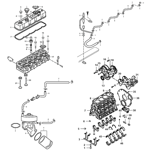 На схеме изображены прокладки двигателя JMC 1032 из комплекта – часть 2, 1000002BBXX