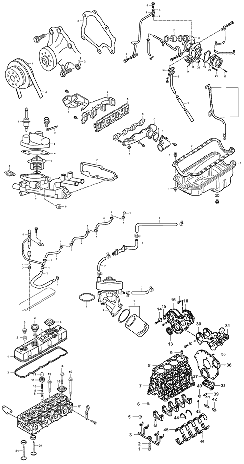 На схеме изображен комплект прокладок двигателя JMC 1043, 1000002BBXX