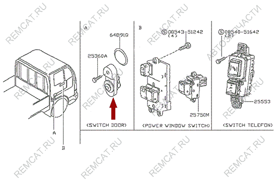 На схеме изображен концевик двери Ниссан Кабстар (Nissan Cabstar), 253601HA1C