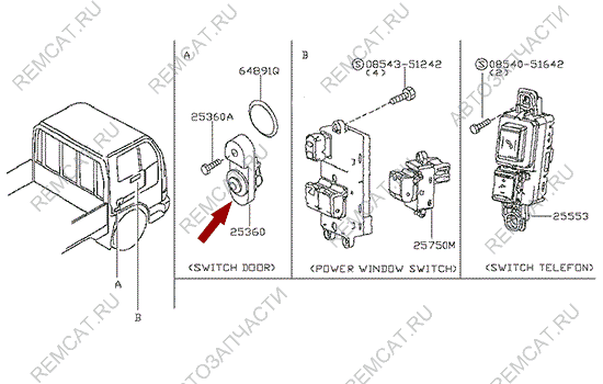 На схеме изображен концевик двери Ниссан Кабстар (Nissan Cabstar), 25360AD000