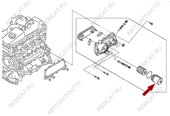 На схеме изображен корпус (стакан) масляного фильтра Ниссан Кабстар (Nissan Cabstar), 15201VC100