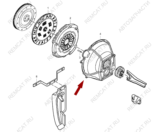 На схеме изображен кожух (колокол) сцепления JMC 1051 Евро 4, 1601312A4