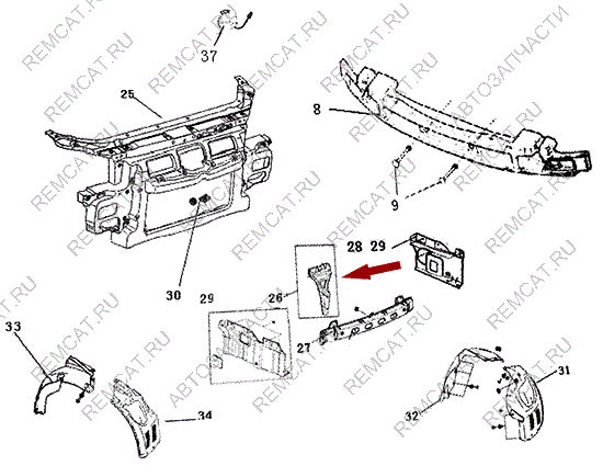 На схеме изображен кронштейн передний Brilliance V5 - центральный, 4563005