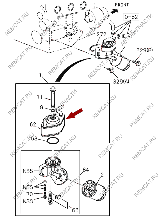 На схеме изображен маслоохладитель двигателя ISUZU (ИСУЗУ) NKR55 (теплообменник), 8972263910