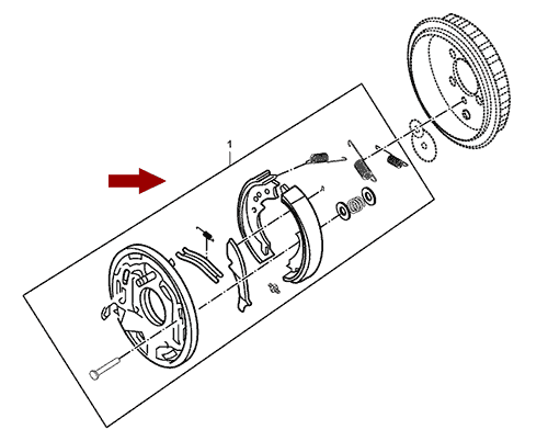 На схеме изображен механизм стояночного (ручного) тормоза JMC 1043, в сборе, 350710003