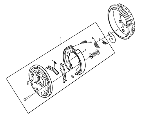 На схеме изображен механизм стояночного (ручного) тормоза JMC 1032, в сборе, 350710003