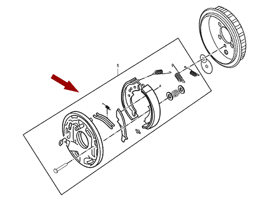 На схеме изображен механизм стояночного (ручного) тормоза JMC 1051, в сборе, 350710005