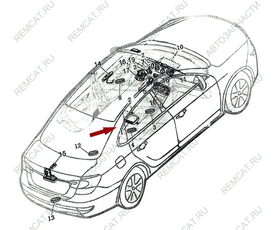 На схеме изображен блок управления (модуль) доступа и запуска без ключа Brilliance V5 (Бриллианс В5), 4578046