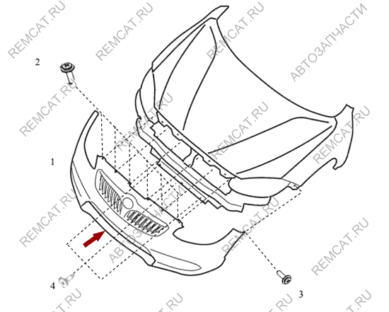 На схеме изображен молдинг переднего бампера Brilliance V5 (хром), 4563085