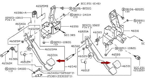 На схеме изображена накладка педали тормоза и сцепления Ниссан Кабстар (Nissan Cabstar), 46531MB40A