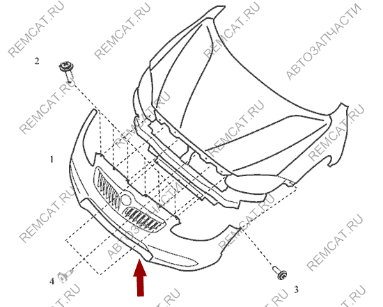 На схеме показана накладка переднего бампера Brilliance V5 - нижняя, 4563062