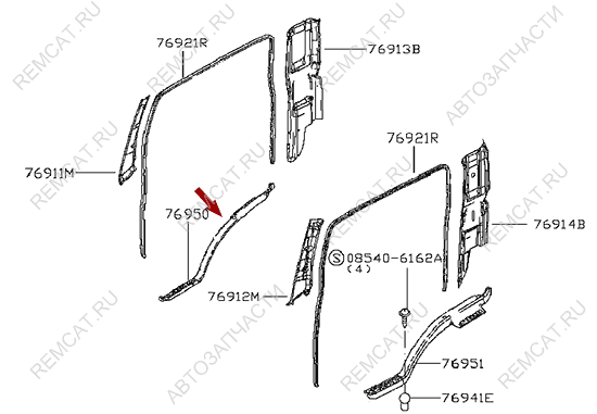 На схеме изображена накладка порога кабины Ниссан Кабстар (Nissan Cabstar) - правая, 76951MB40A