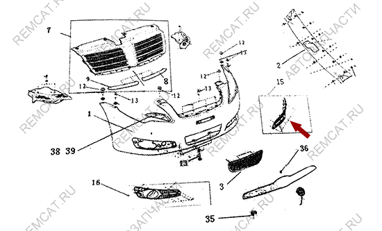 На схеме изображена накладка противотуманной фары Brilliance H530 (хром) – левая, 4063003