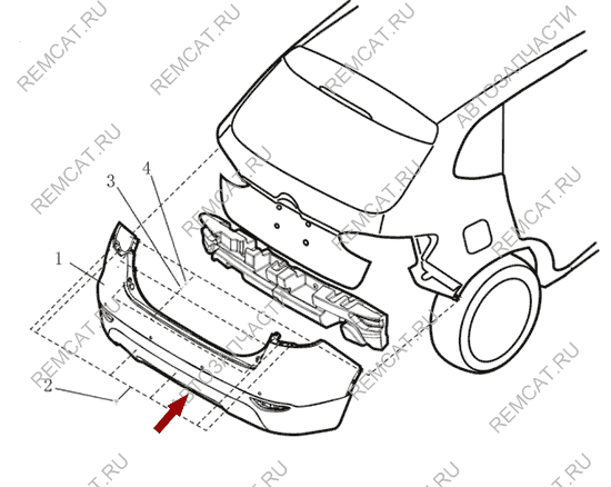 На схеме изображена накладка заднего бампера Brilliance V5 - нижняя, 4563184