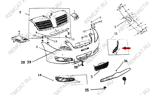 На схеме изображена накладка - заглушка противотуманной фары Brilliance V5 - левая, 4563067 – рис. 1
