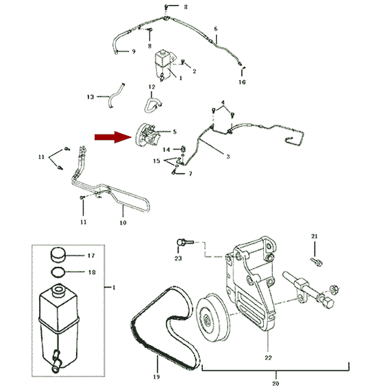 На схеме изображен насос гидроусилителя руля (ГУР) Brilliance M2, 3084950