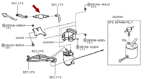 На схеме изображен насос ручной подкачки (груша) Ниссан Кабстар (Nissan Cabstar), 17051ES60B