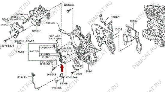 На схеме изображен насос вакуумный Nissan Cabstar (Ниссан Кабстар), 14650MA71A