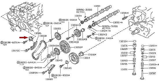 На схеме изображен натяжитель цепи ГРМ Ниссан Кабстар (Nissan Cabstar),13070MA70A