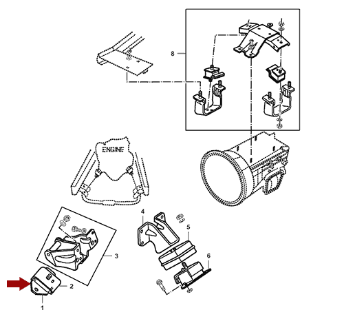 На схеме изображена опора (подушка) двигателя JMC Baodian - правая, 1001040AA