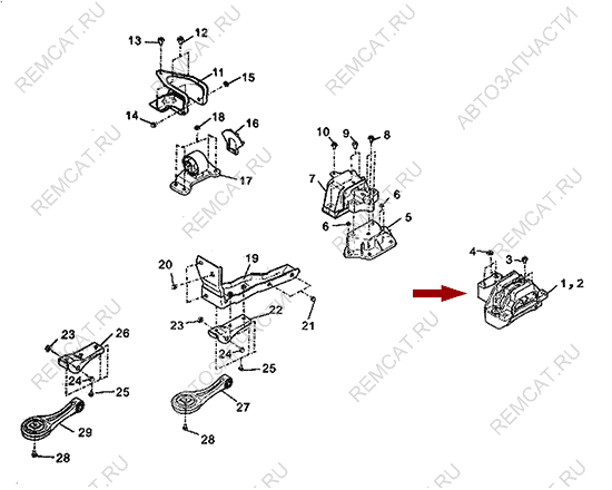 На схеме изображена опора двигателя Brilliance (Бриллианс) V5 – правая, 4084010