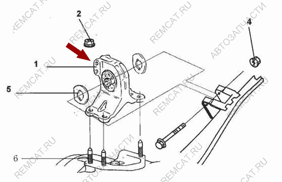 На схеме изображена опора коробки передач Brilliance M1, автомат, 3001403