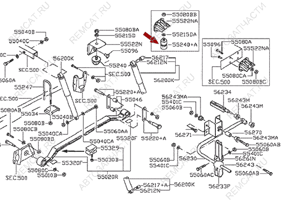 На схеме изображен отбойник задней рессоры Ниссан Кабстар (Nissan Cabstar), 552409X601