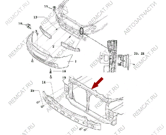 На схеме изображена панель радиатора передняя Brilliance M1, BJ300218501Y