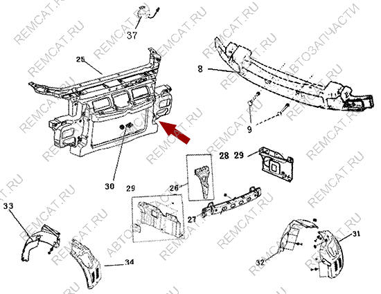 На схеме изображена панель радиатора передняя Brilliance V5, 4563010