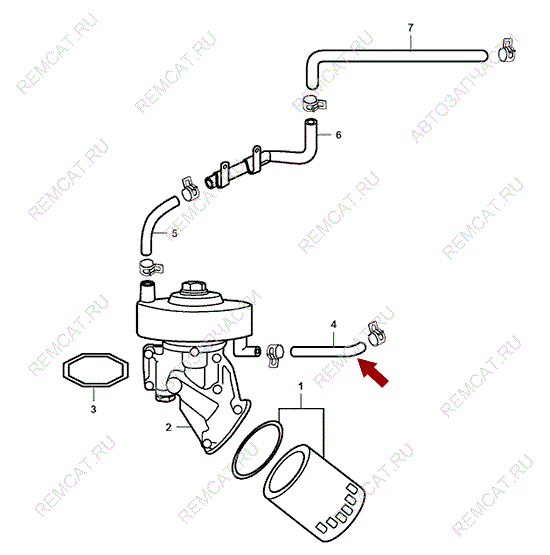На схеме изображен патрубок маслоохладителя JMC 1043 – выход, 1012012DL