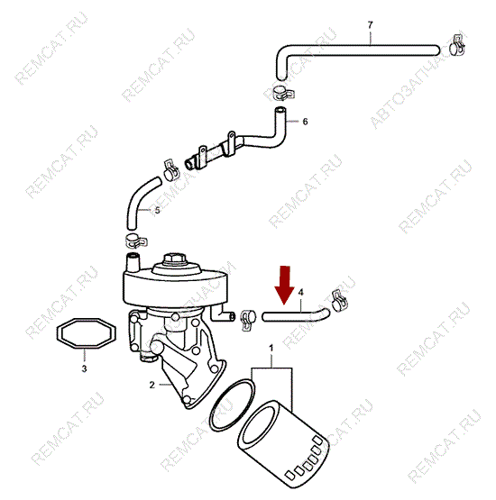 На схеме изображен патрубок маслоохладителя JMC 1052 – выход, 1012012DL