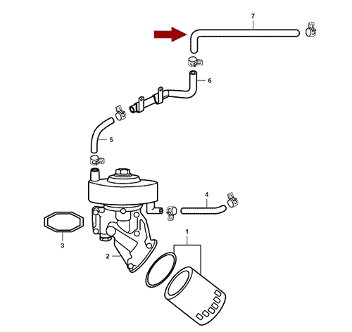 На схеме изображен патрубок маслоохладителя к термостату JMC 1032 - длинный, 1012260SZ