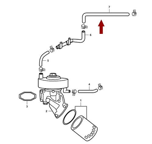 На схеме изображен патрубок маслоохладителя к термостату JMC 1043 - длинный, 1012260SZ