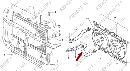 На схеме изображен патрубок радиатора Brilliance M2 - нижний, 3084510