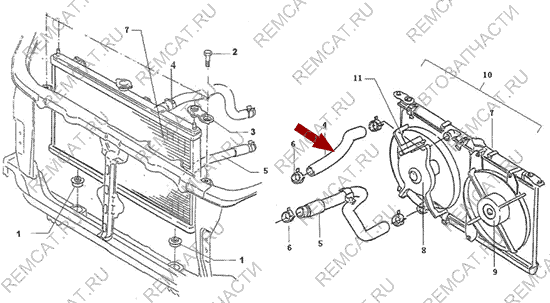 На схеме изображен патрубок радиатора Brilliance M2 - верхний, 3084509