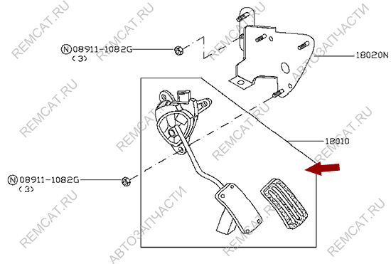 На схеме изображена педаль акселератора (газа) Nissan Cabstar (Ниссан Кабстар), 18005MB400