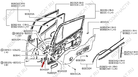 На схеме изображена петля двери Ниссан Кабстар (Nissan Cabstar), 80400MA000