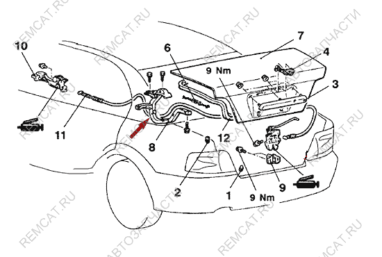 На схеме изображена петля крышки багажника Brilliance M2 - левая, 3050967