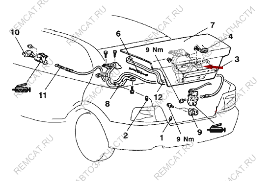 На схеме изображена петля крышки багажника Brilliance M2 - правая, 3050968