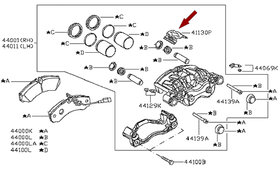 На схеме изображена пластина прижимная задней тормозной колодки Ниссан Кабстар (Nissan Cabstar), 41130MB40A
