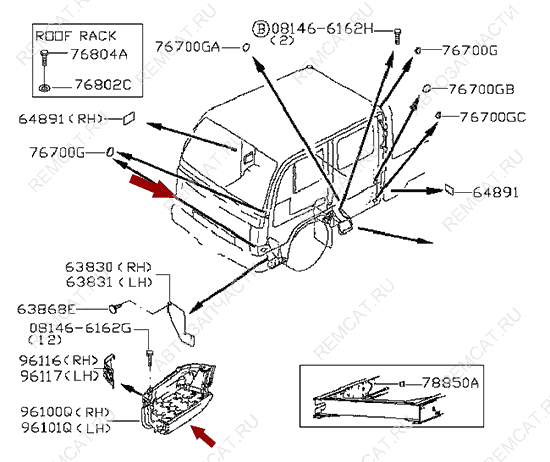 На схеме изображена подножка кабины Ниссан Кабстар (Nissan Cabstar) - правая, Европа, 96112MA00A