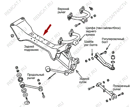 На схеме изображен подрамник (балка) задней подвески Brilliance M1, M2, 3001091