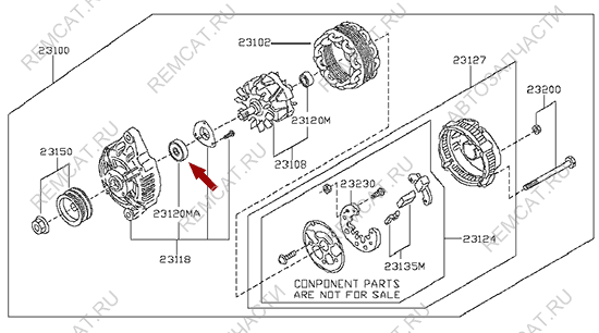 На схеме изображен подшипник генератора Ниссан Кабстар (Nissan Cabstar) - передний, 231200M00A