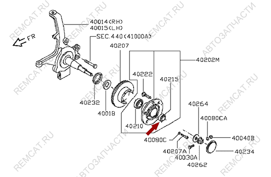 На схеме изображен подшипник передней ступицы Ниссан Кабстар (Nissan Cabstar) - наружный, 40215F3901